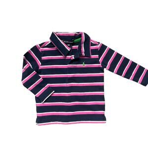 12 Months Ralph Lauren Navy Blue Hot Pink Stripe Long Sleeve Green Polo Shirt